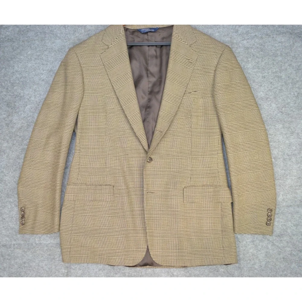 VTG Polo Ralph Lauren Blazer Men 42 Brown Plaid Check Houndstooth Sport Coat USA